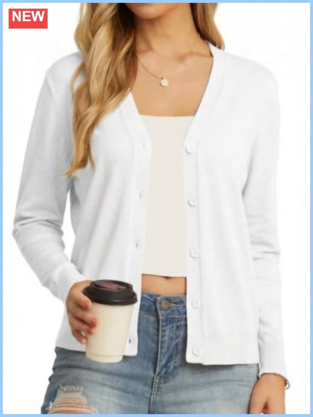 Womens Long Sleeve V-Neck Cardigan Open Front Button Sweater Lightweight